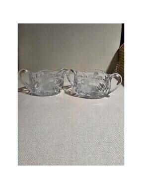Antique Pairpoint Glass Murillo Sugar Bowl & Creamer c.1915 Floral ABP Crystal